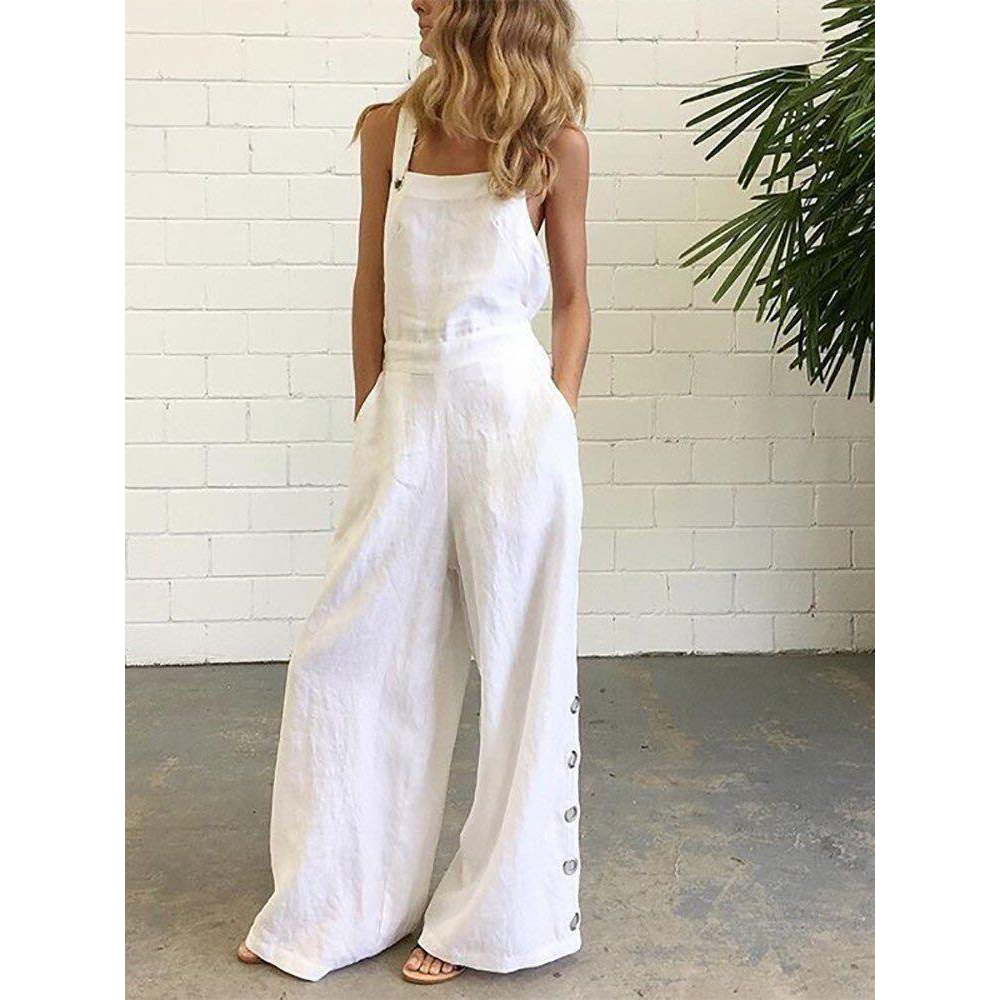 White Casual Women Loose Jumpsuits-White-S-Free Shipping at meselling99