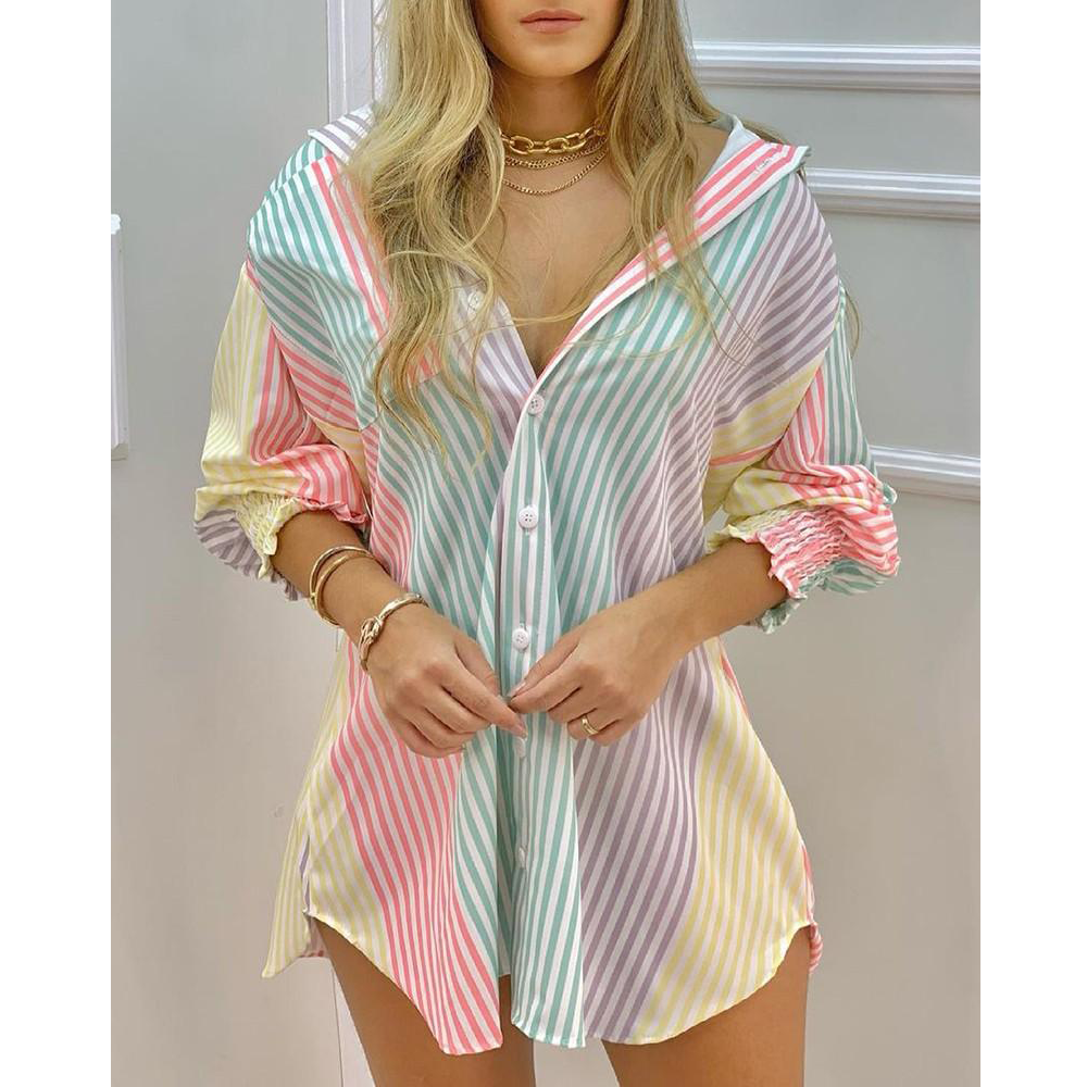 Women Summer Long Sleeves Striped Shirts--Free Shipping at meselling99