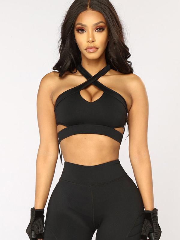 Meselling99 Sexy Solid Cross Halterneck Tank-Sports Bras-BLACK-L-Free Shipping at meselling99