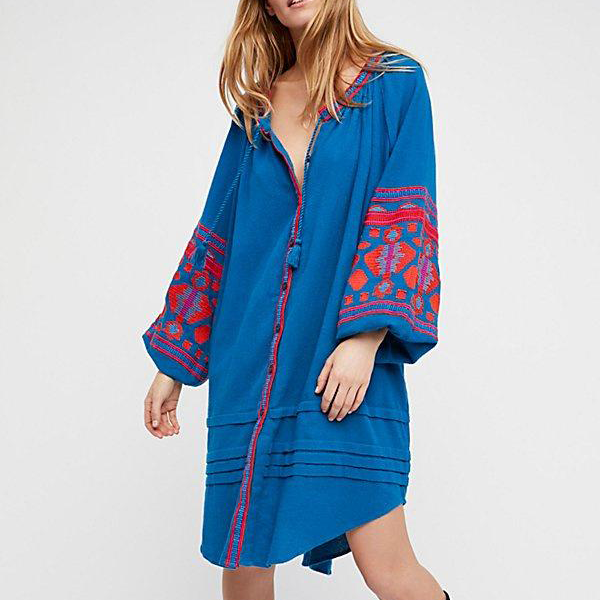 Presale - Women Blue Bohemian Summer Mini Dresses-Mini Dresses-Free Shipping at meselling99