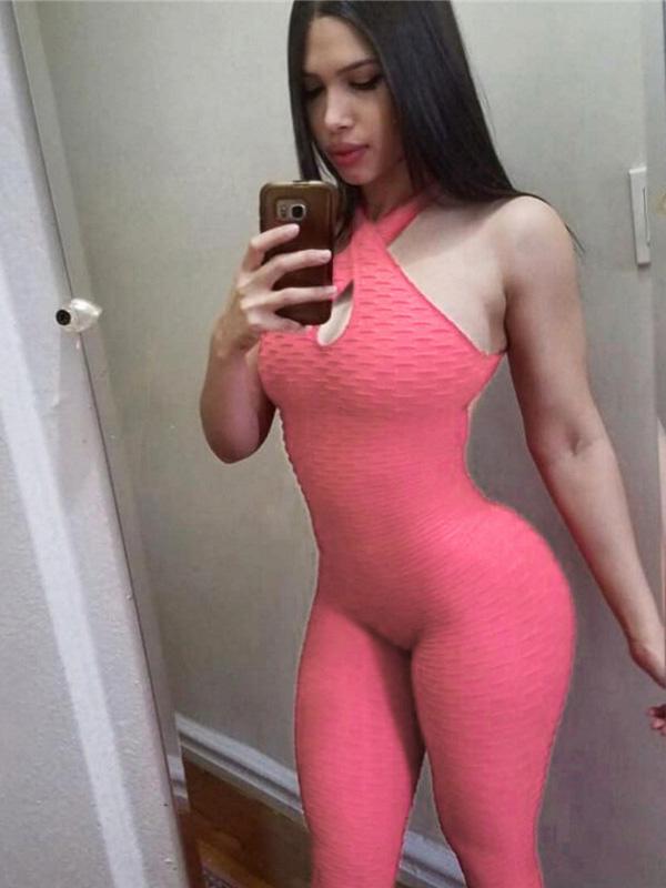 Solid Backless Wrap Yoga Jumpsuits-Yoga&Gym Jumpsuits-PINK-S-Free Shipping at meselling99