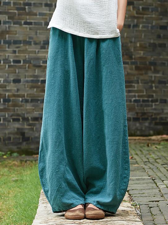 Meselling99 Vintage Loose Ramie Cotton Linen Bloomers Pants-Pants-BLUE-FREE SIZE-Free Shipping at meselling99