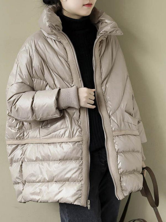Threaded Sleeves Mid-Length Duck Down Jacket-Outwears-CREAMY-FREE SIZE-Free Shipping at meselling99
