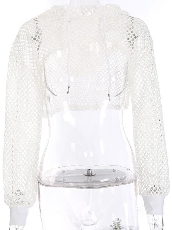 Meselling99 Mesh Hollow Draw String Hoodies & Jackets-Hoodies & Jackets-WHITE-S-Free Shipping at meselling99
