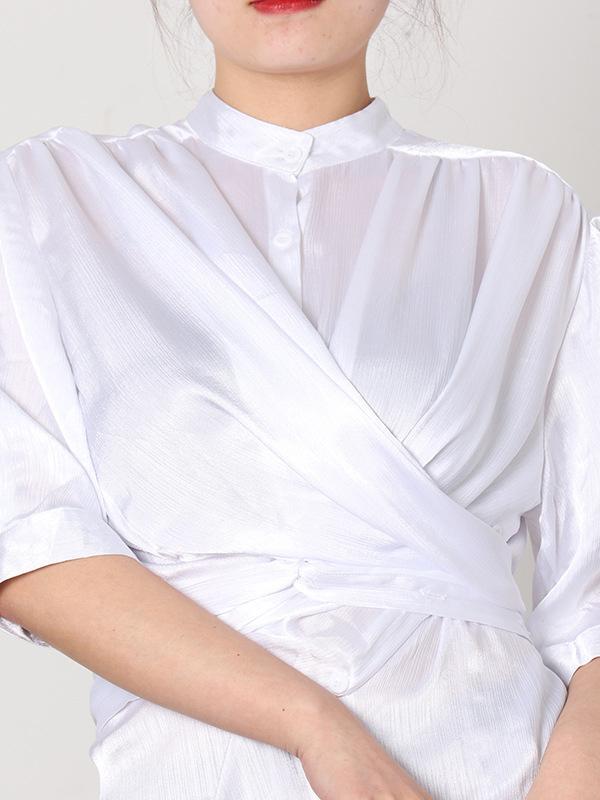 Meselling99 Soft White Lapel Split-Side Long Dress-Maxi Dress-WHITE-FREE SIZE-Free Shipping at meselling99