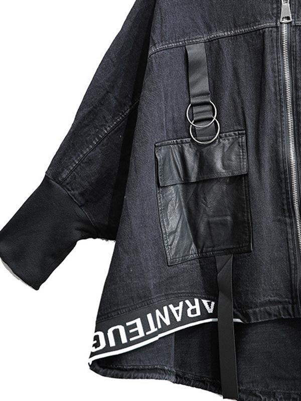 Meselling99 Denim Printing Split-Joint Batwing Sleeve Outwear-Outwears-BLACK-FREE SIZE-Free Shipping at meselling99