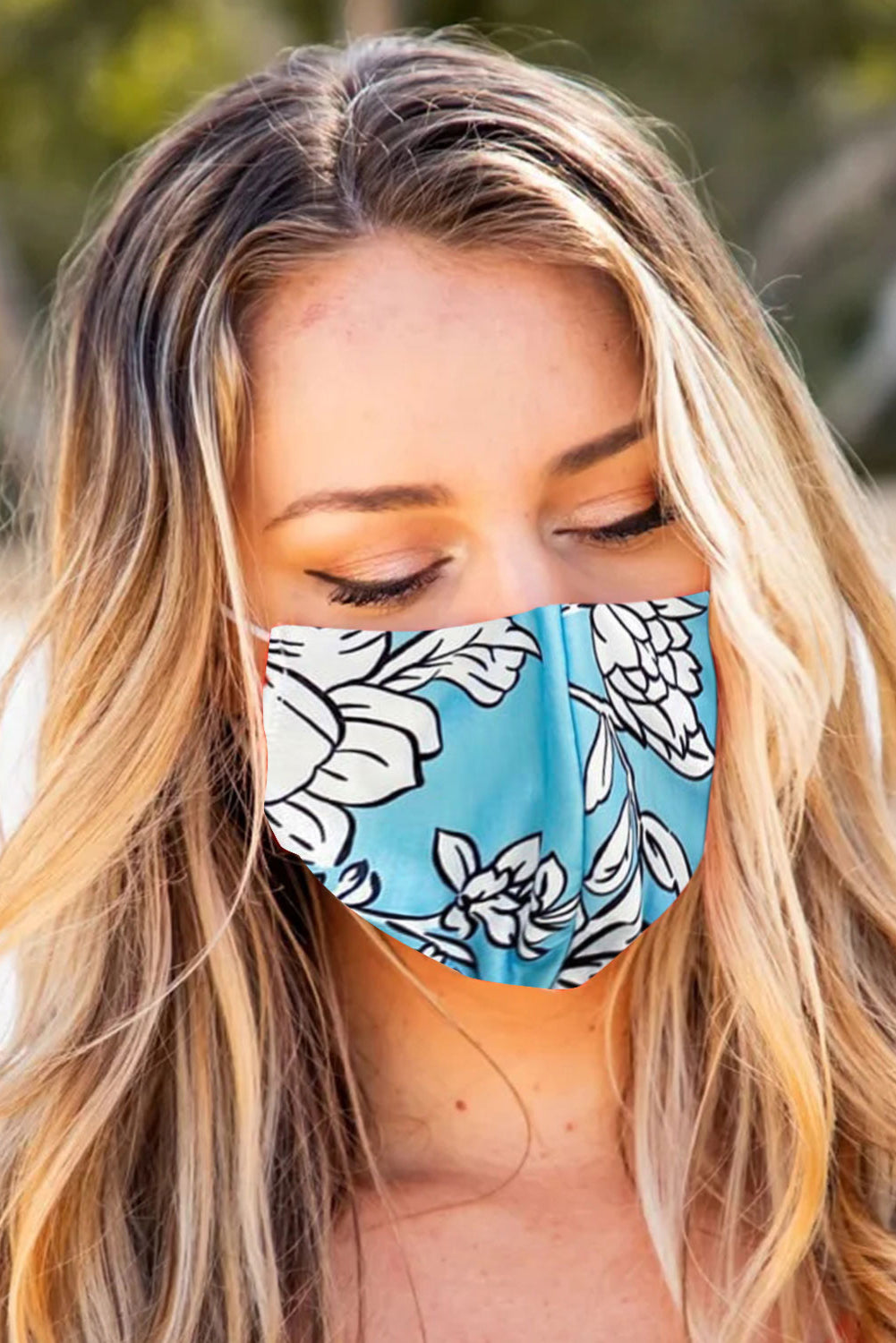 Sky Blue Floral Print Washable Outdoor Protection Face Mask--Free Shipping at meselling99