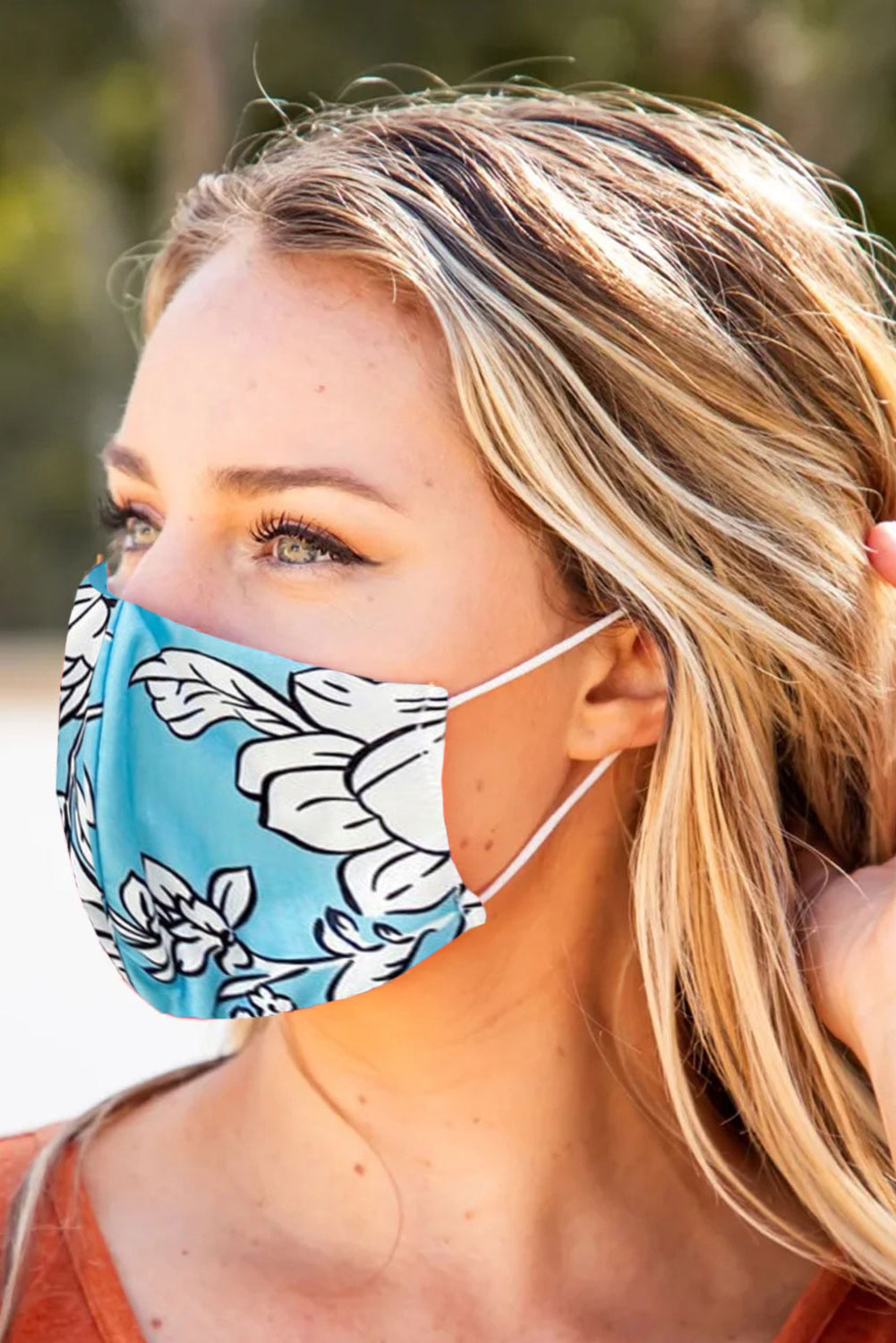 Sky Blue Floral Print Washable Outdoor Protection Face Mask--Free Shipping at meselling99
