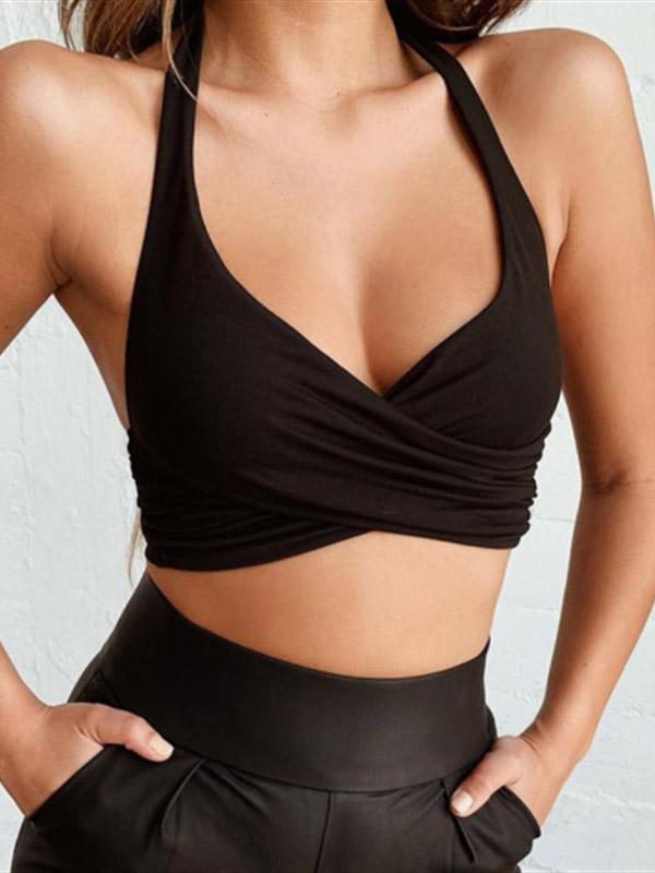 Meselling99 Sexy Solid Wrap Halterneck Vest Top-Sports Bras-Free Shipping at meselling99