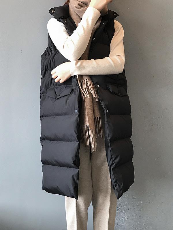 Meselling99 Original Solid Warm Long Vest-Outwears-BLACK-S-Free Shipping at meselling99