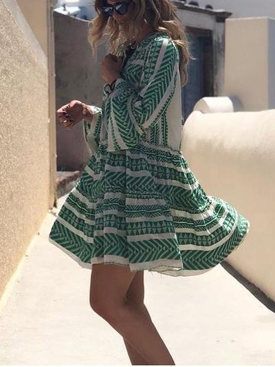 Meselling99 Boho Printed Tribal Bell Sleeve Dresses-Maxi Dresses-S-Green-Free Shipping at meselling99