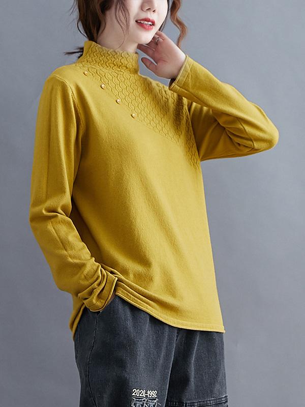 Original Solid High-Neck Knitting Sweater-Sweaters-YELLOW-M-Free Shipping at meselling99