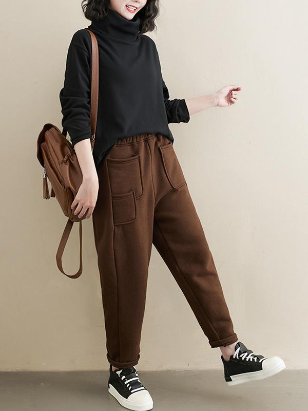 Thicken Solid Color Harem Pants-Pants-Free Shipping at meselling99