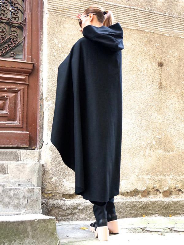 Deep Blue High-Low Cropped Cape Outwear-Outwears-DEEP BLUE-FREE SIZE-Free Shipping at meselling99