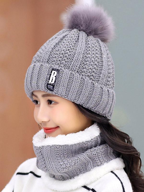 Meselling99 Original Solid Warm Knitting Hat&Scarf Set-Scarfs&Hats-GRAY-FREE SIZE-Free Shipping at meselling99