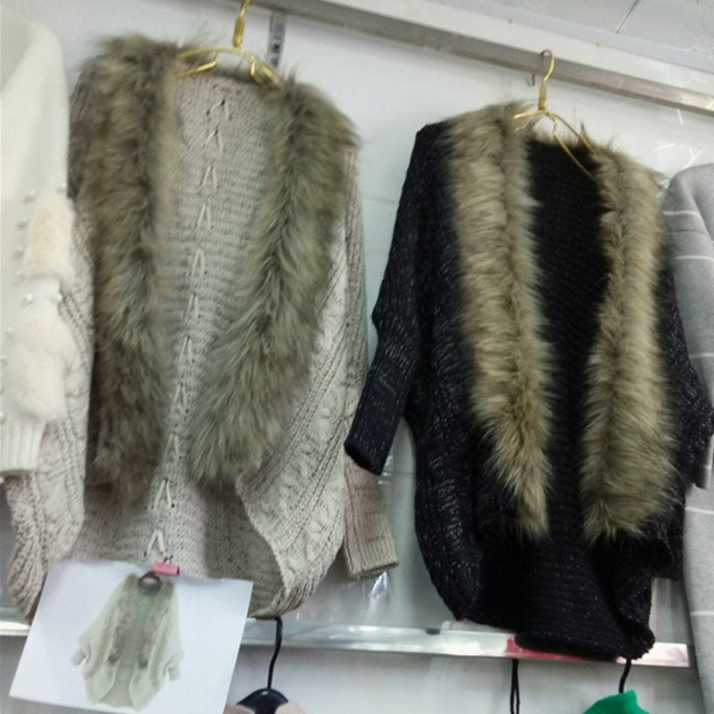 Women Cardigan Bat Faux Fur Cardigan Sweater-Sweaters-Black-One Size-Free Shipping at meselling99