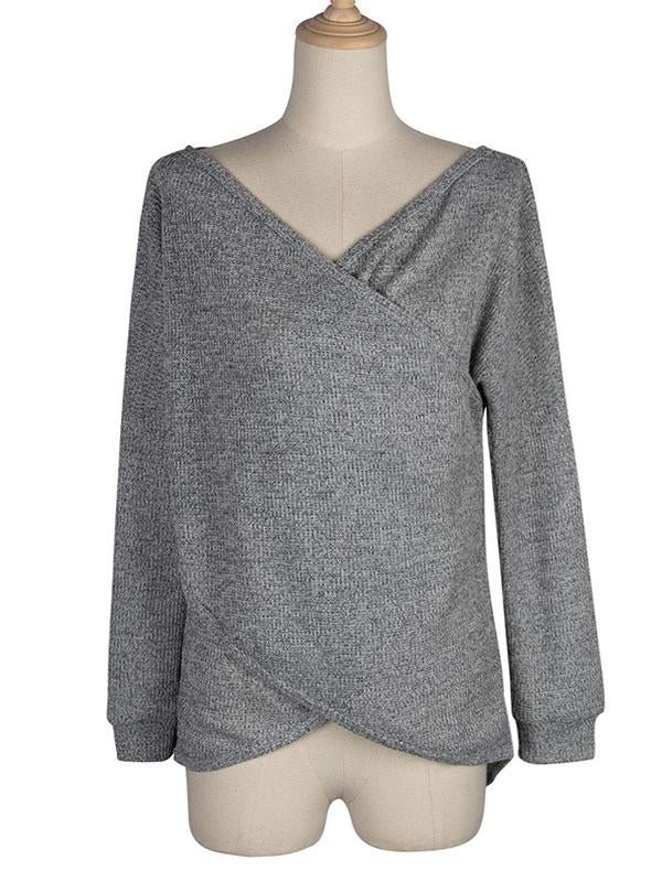 Meselling99 Original Solid V-Neck Knitwear&Sweater-Sweaters-Free Shipping at meselling99