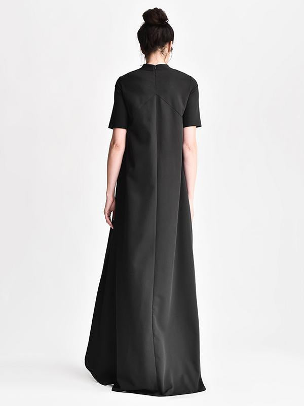 Meselling99 Black High-Low Split-Joint Short Sleeves Long Dress-Maxi Dress-Free Shipping at meselling99