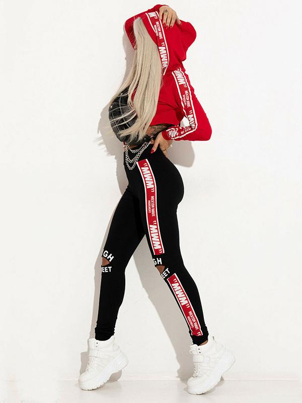 Hot Selling Letter Printed Crop Hoodies And Holes Sport Pants Suits-Yoga&Gym Suits-Free Shipping at meselling99