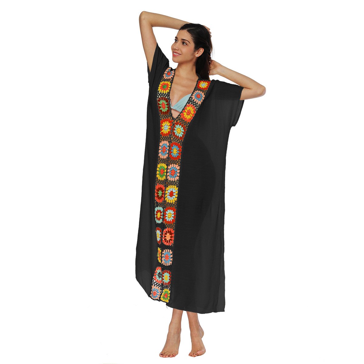 Women Long Summer Beach Cover Ups-Black-One Size-Free Shipping at meselling99