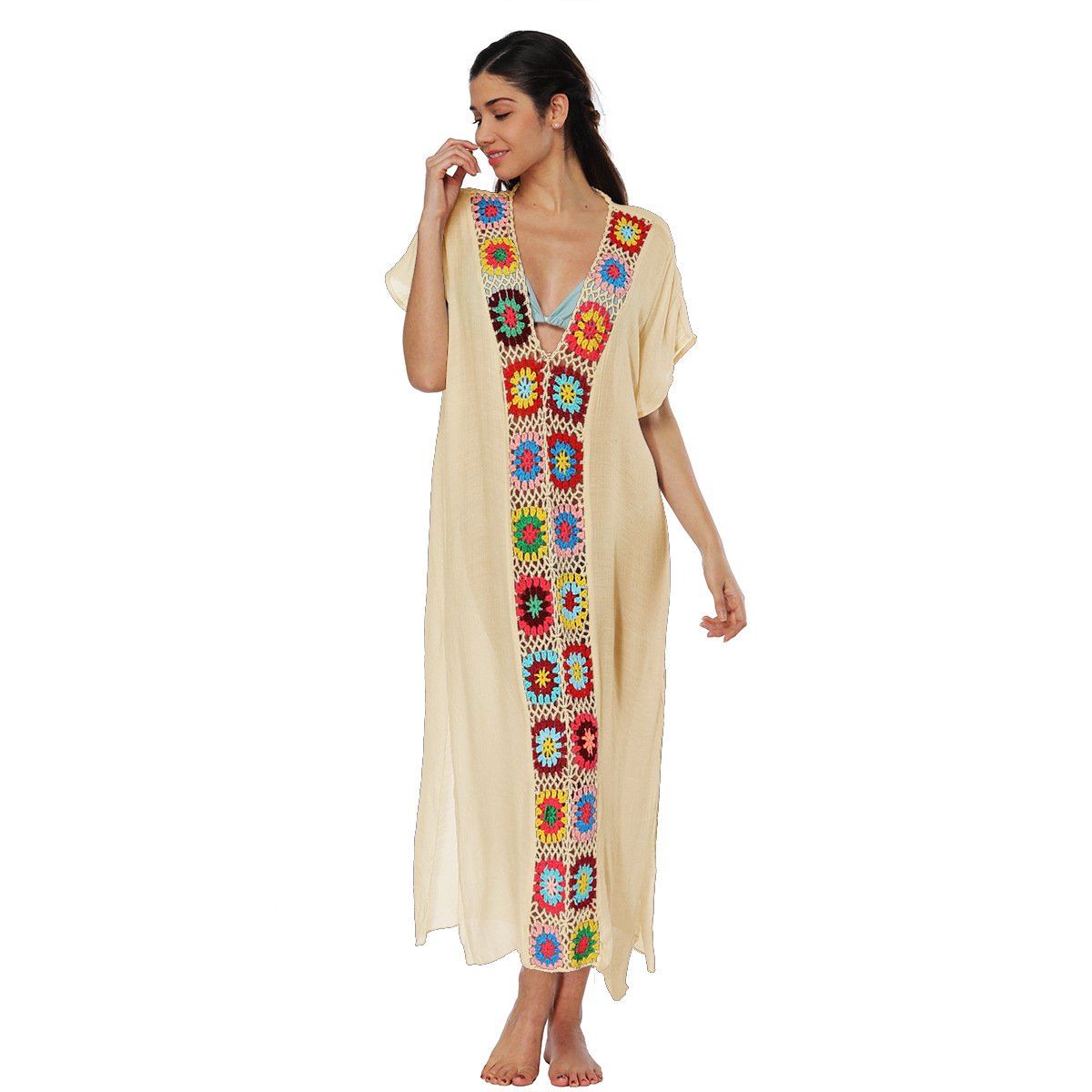 Women Long Summer Beach Cover Ups-Apricot-One Size-Free Shipping at meselling99