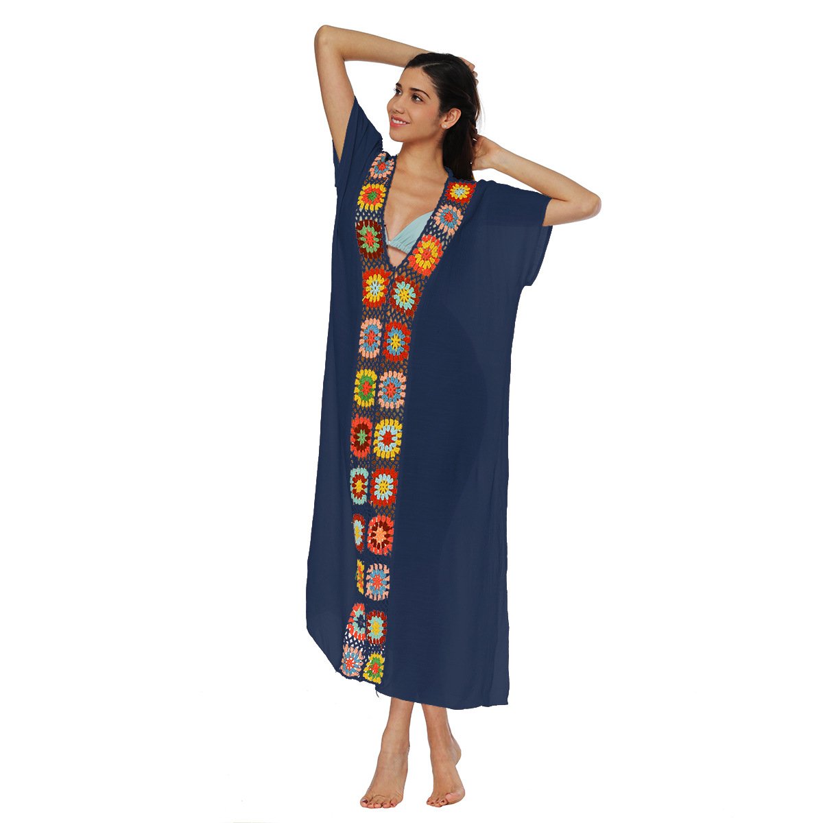 Women Long Summer Beach Cover Ups-Dark Blue-One Size-Free Shipping at meselling99