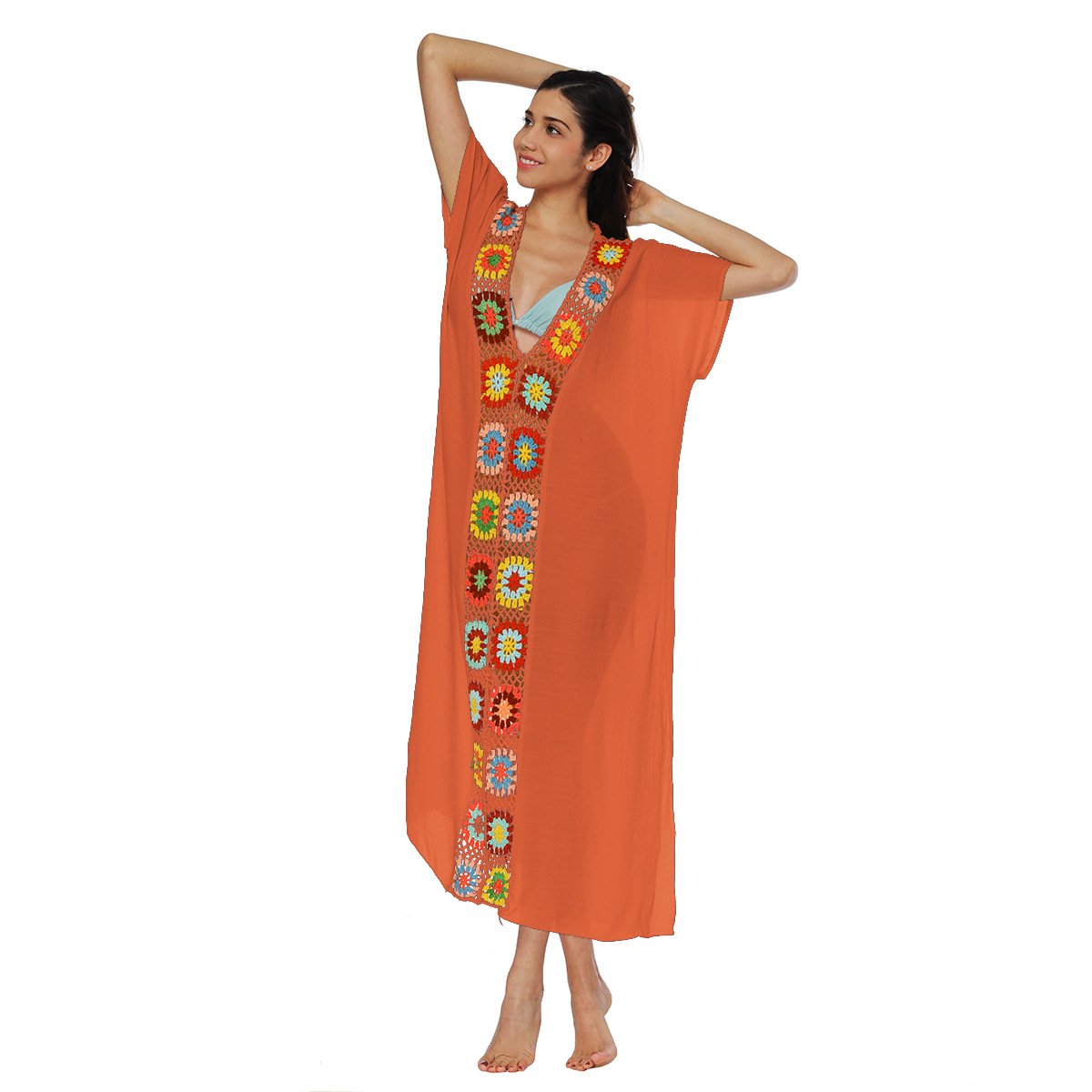 Women Long Summer Beach Cover Ups-Orange-One Size-Free Shipping at meselling99