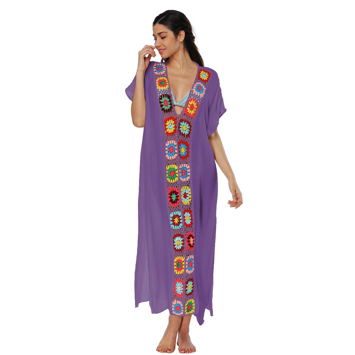 Women Long Summer Beach Cover Ups-Purple-One Size-Free Shipping at meselling99