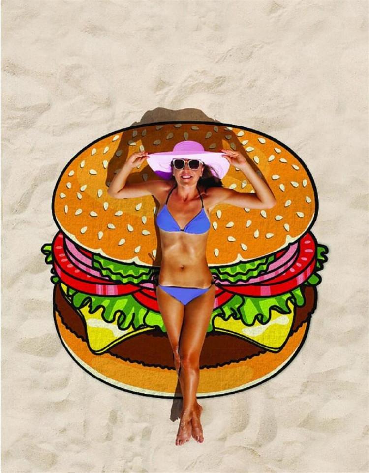 Women Summer 3D Print Beach Round Beach Towel-Hamburger-150*150cm-Free Shipping at meselling99