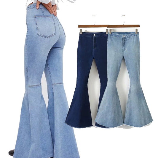 Women Elastic Fall Large Trumpet Jeans-Women Bottoms-Free Shipping at meselling99