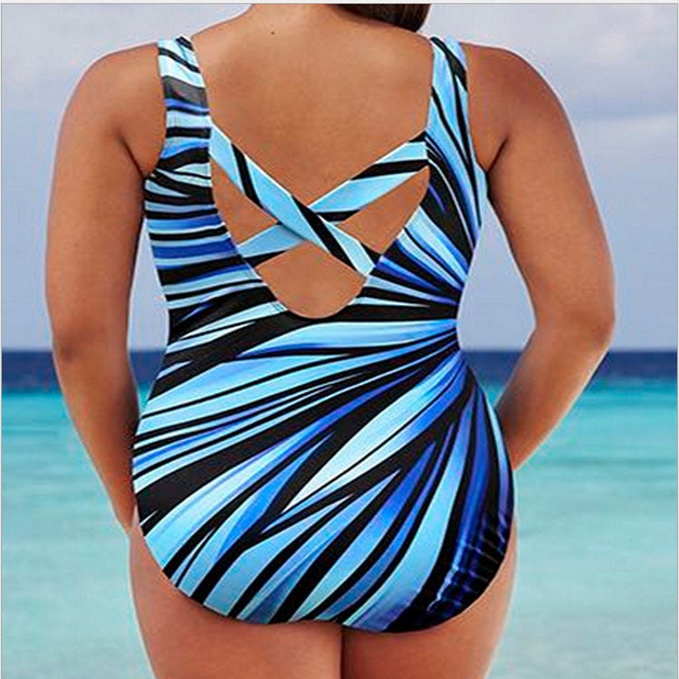 Sexy Women Striped Plus Sizes Women One Piece Swimwear-Swimwear-Free Shipping at meselling99