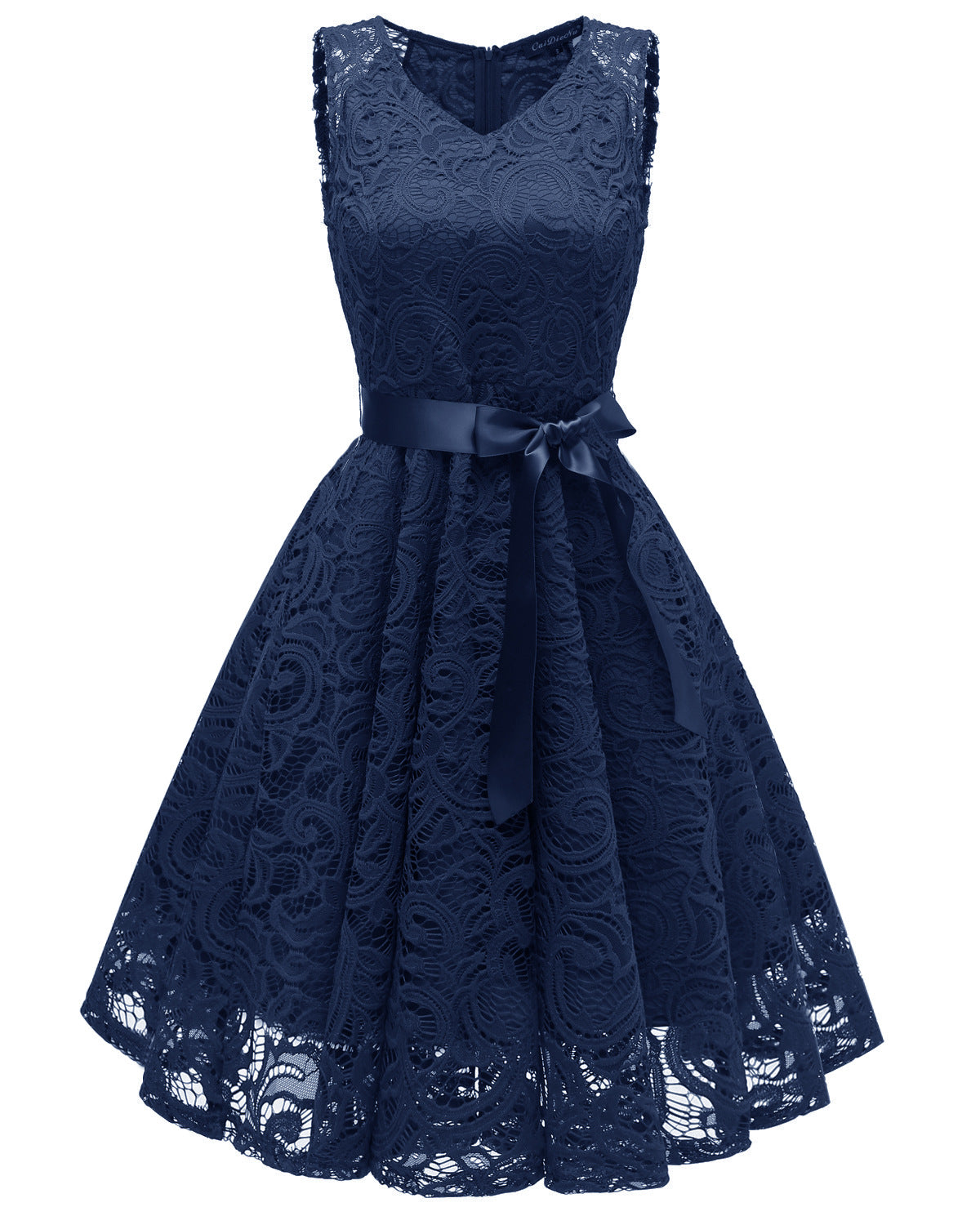 Sexy V Neck Lace Bridesmaid Dresses-Dresses-Navy Blue-S-Free Shipping at meselling99