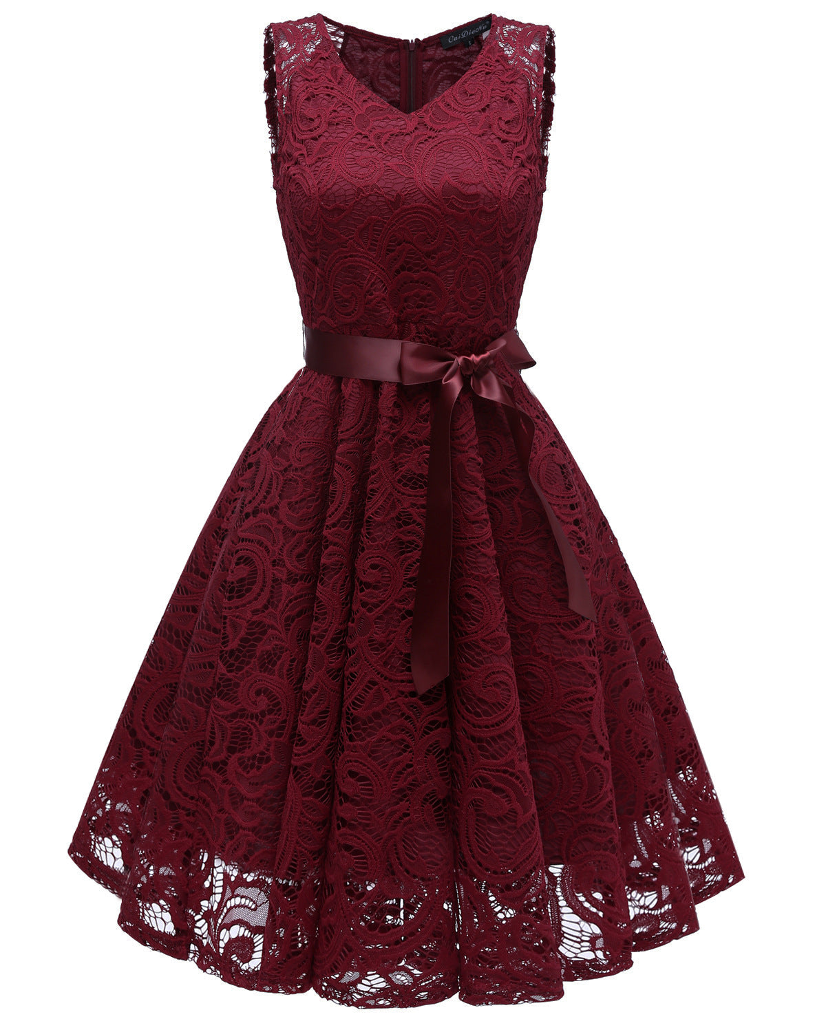 Sexy V Neck Lace Bridesmaid Dresses-Dresses-Wine Red-S-Free Shipping at meselling99