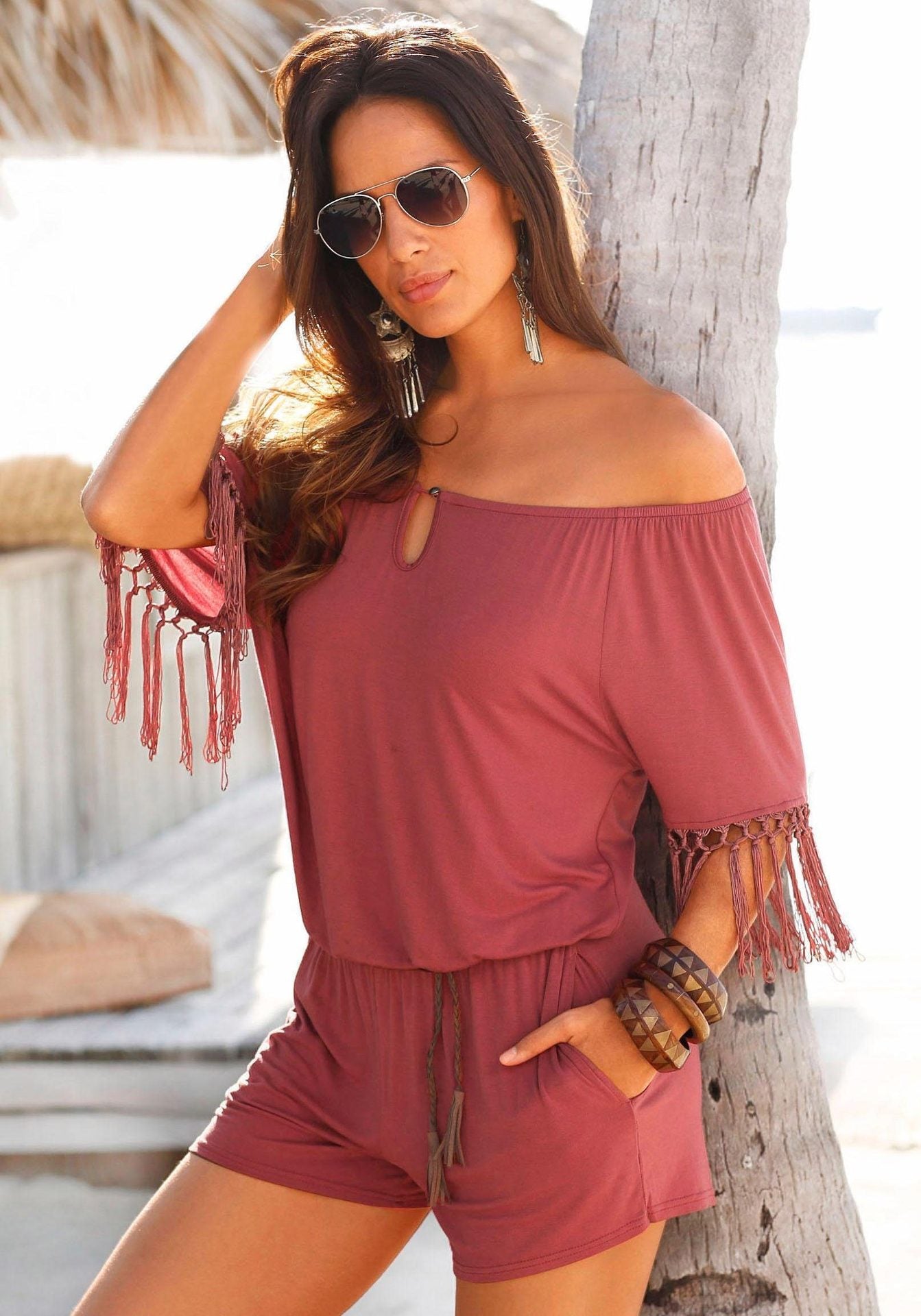 Summer Casual Short Jumpsuit & Rompers with Tassels-Jumpsuits & Rompers-Free Shipping at meselling99