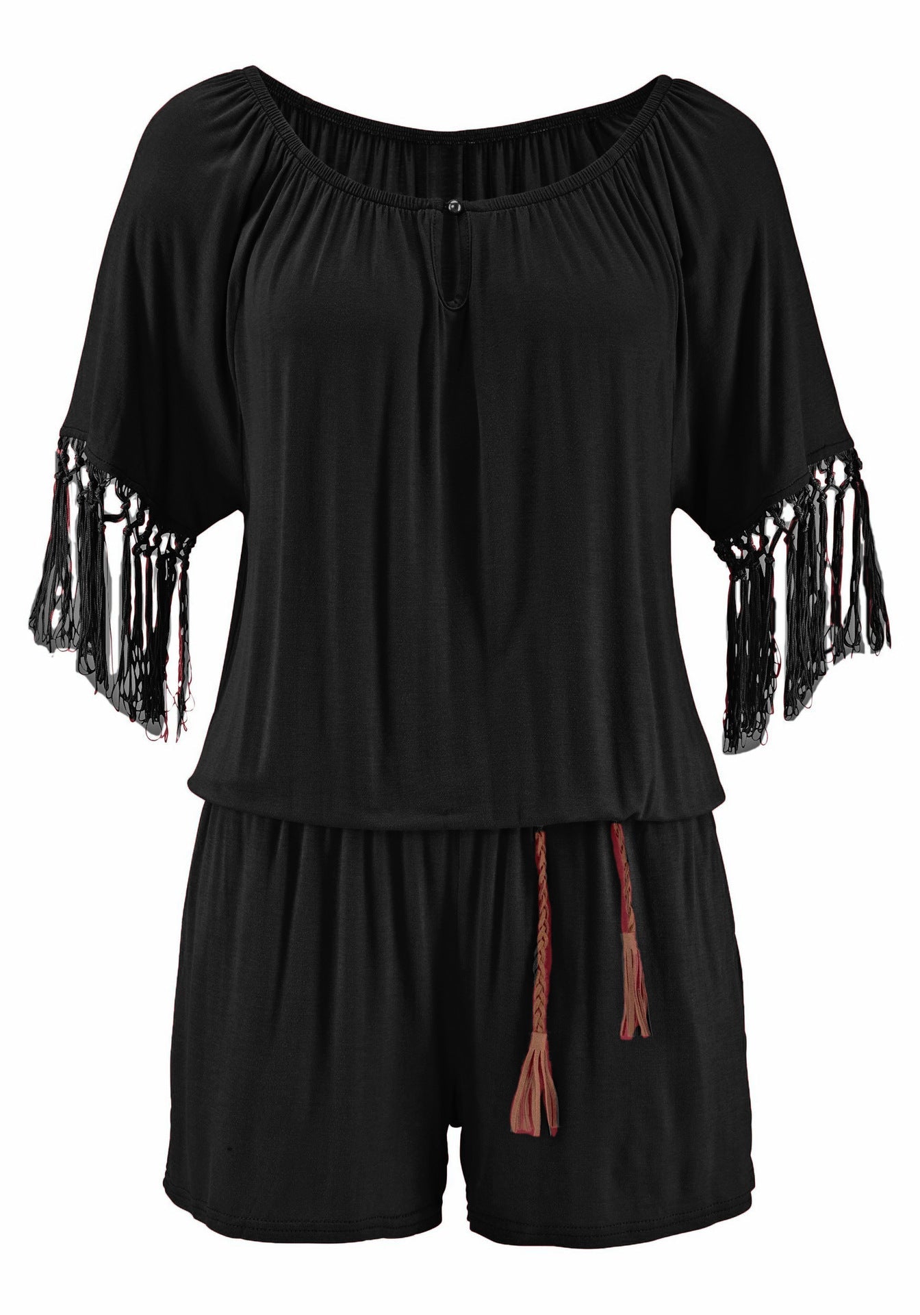 Summer Casual Short Jumpsuit & Rompers with Tassels-Jumpsuits & Rompers-Black-S-Free Shipping at meselling99