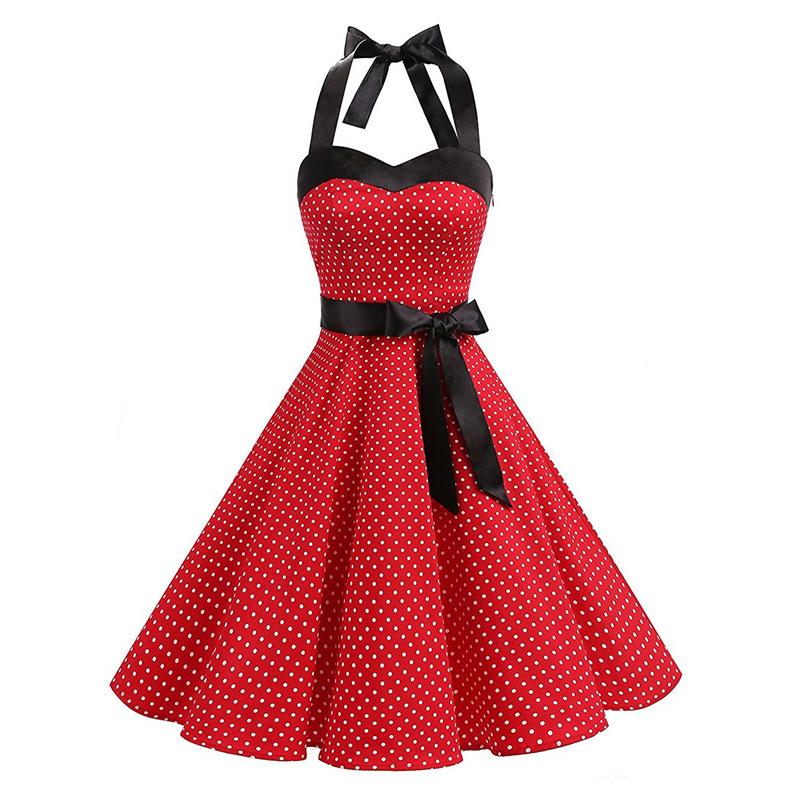 Retro Halter Dot Print Dresses-Vintage Dresses-Red Small Dot-S-Free Shipping at meselling99