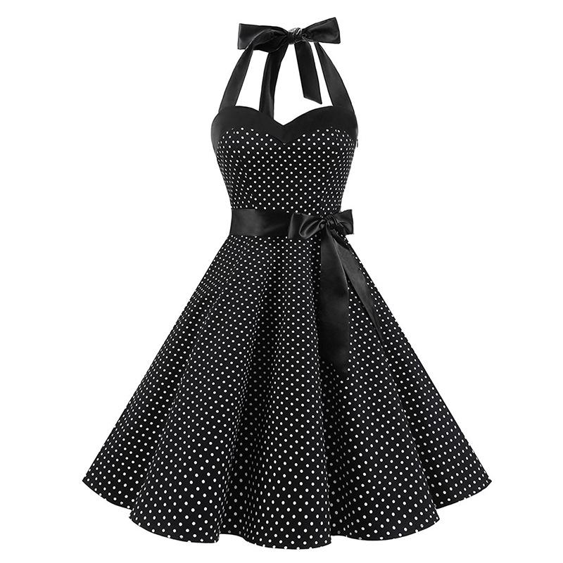 Retro Halter Dot Print Dresses-Vintage Dresses-Black Small Dot-S-Free Shipping at meselling99