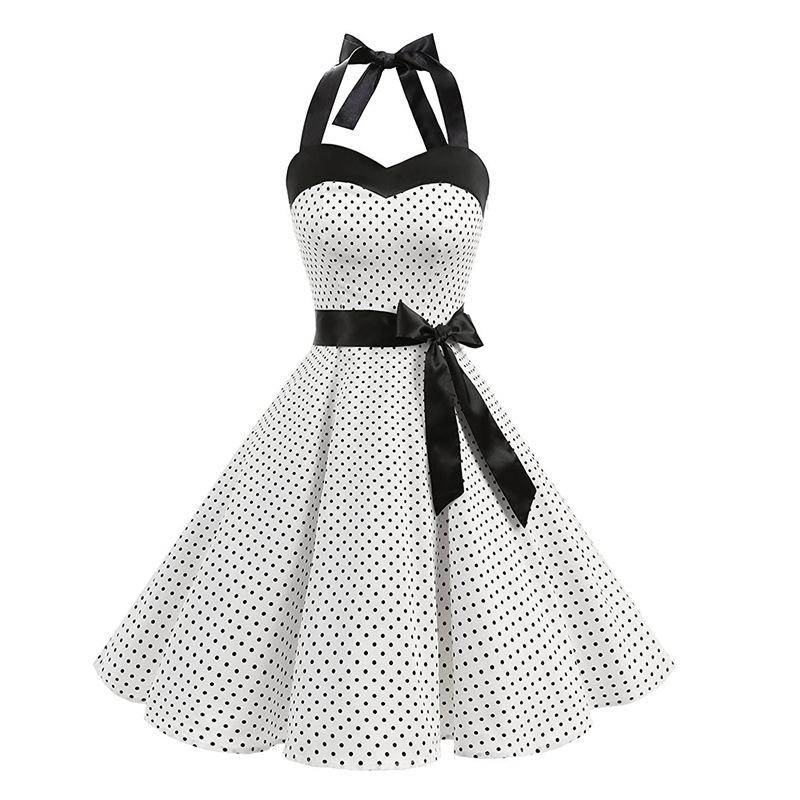 Retro Halter Dot Print Dresses-Vintage Dresses-White Small Dot-S-Free Shipping at meselling99