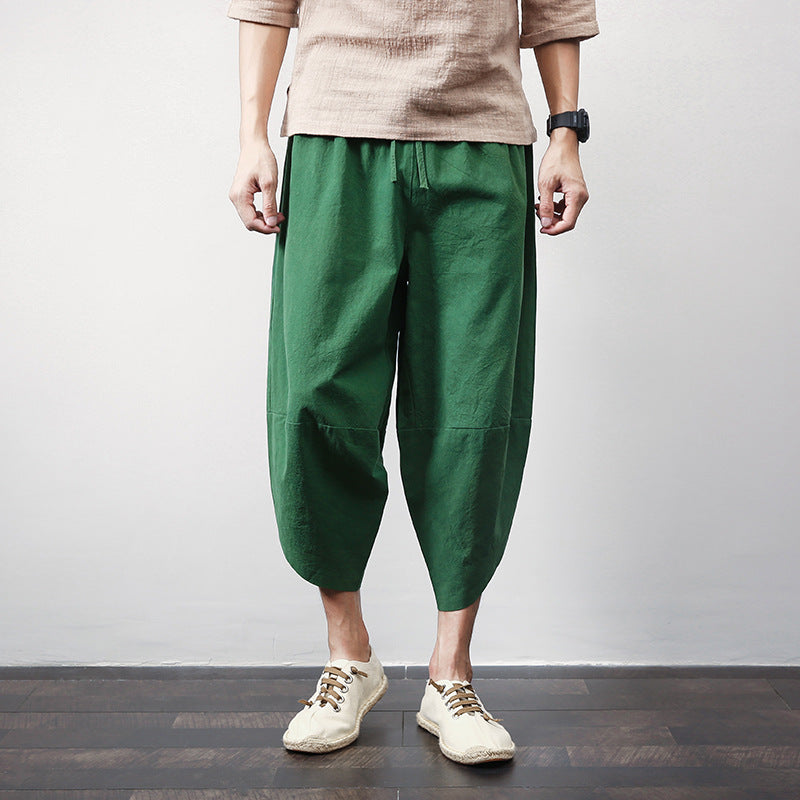 Casual Linen Plus Size Haren Men's Trousers-Pants-Green-M-Free Shipping at meselling99