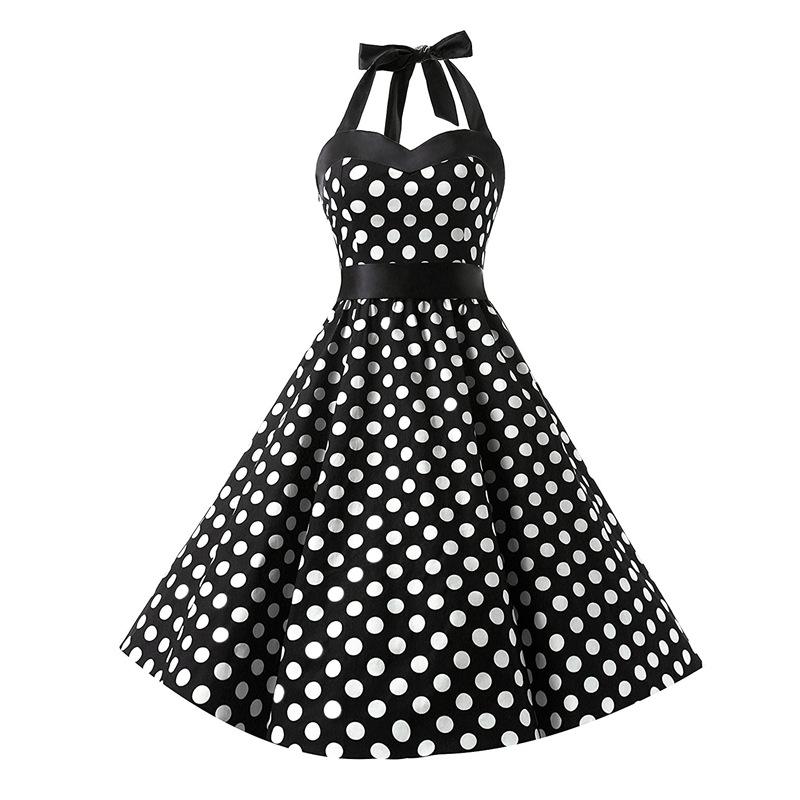 Retro Halter Dot Print Dresses-Vintage Dresses-Black Big Dot-S-Free Shipping at meselling99