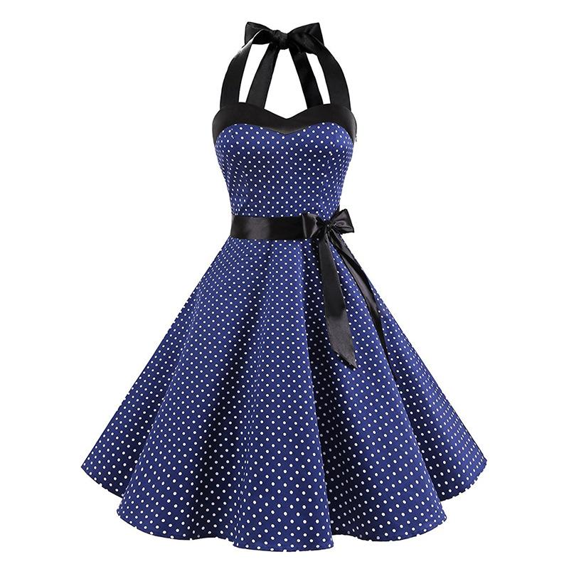 Retro Halter Dot Print Dresses-Vintage Dresses-Dark Blue Small Dot-S-Free Shipping at meselling99
