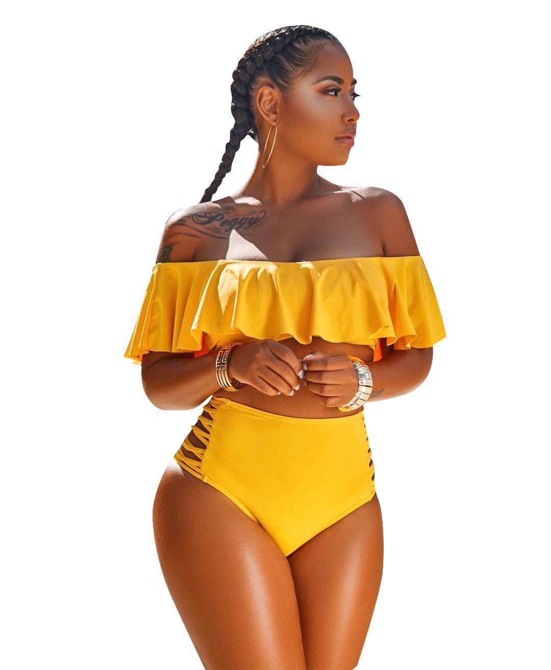 Sexy Off The Shoulder Bikini Swimwear-Yellow-S-Free Shipping at meselling99
