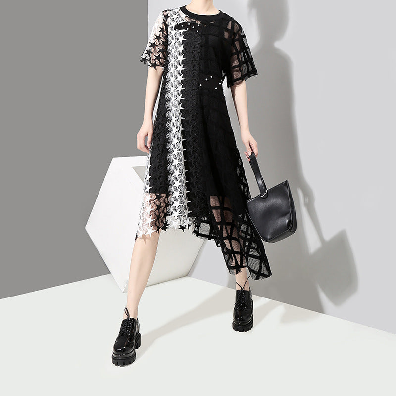 Summer Irregular Star Designed Women Long Midi Dresses-Dresses-Black and White-One Size-Free Shipping at meselling99