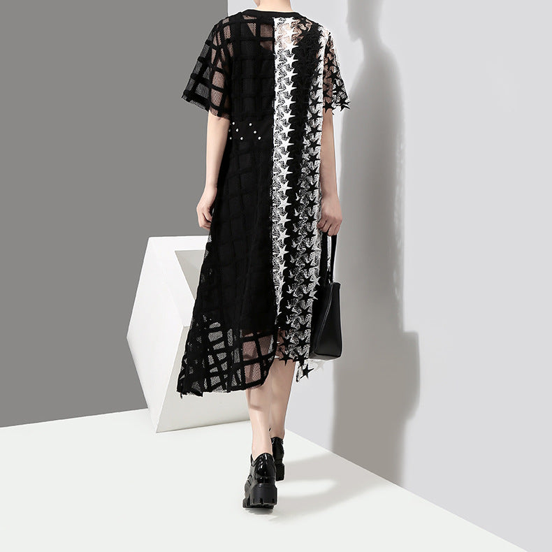 Summer Irregular Star Designed Women Long Midi Dresses-Dresses-Black and White-One Size-Free Shipping at meselling99