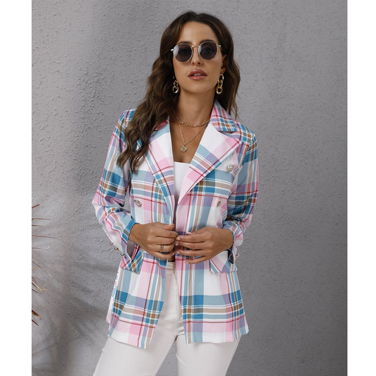 Women Colorful Plaid Long Sleeves Blazers-Women Blazers-The same as picture-S-Free Shipping at meselling99