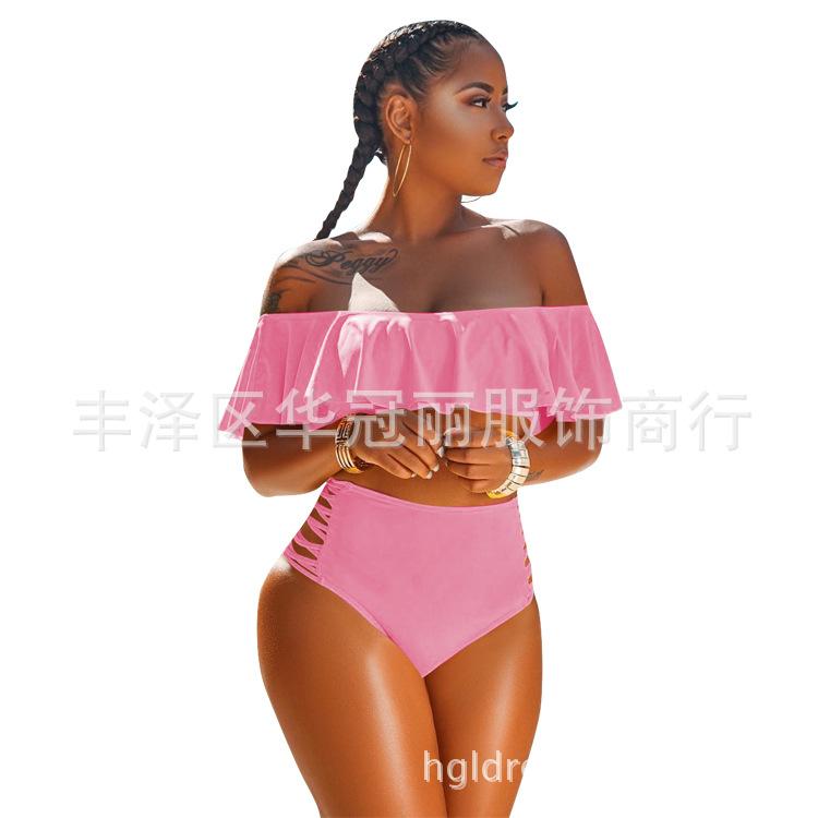 Sexy Off The Shoulder Bikini Swimwear-Pink-S-Free Shipping at meselling99
