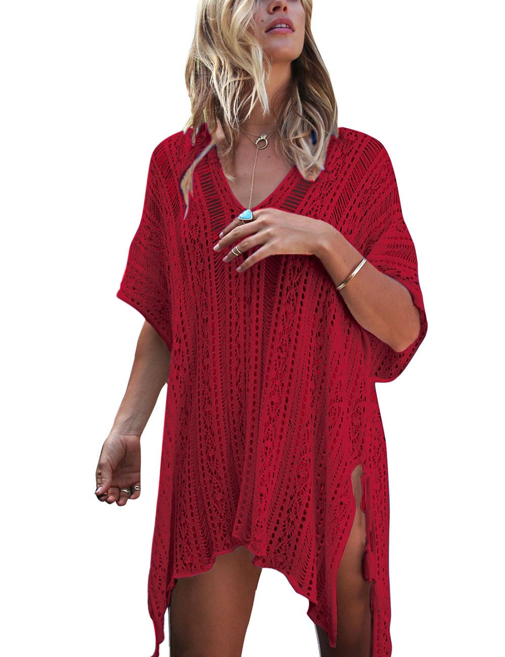 Summer Beach Loose Bikini Cover Ups-Red-One Size-Free Shipping at meselling99