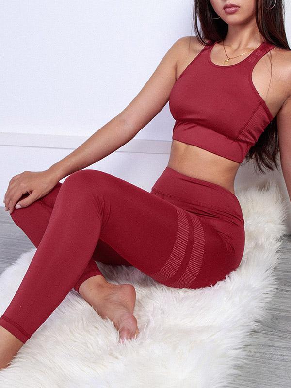 Meselling99 Solid Sports Bra And Leggings Suit-Yoga&Gym Suits-WINE RED-S-Free Shipping at meselling99
