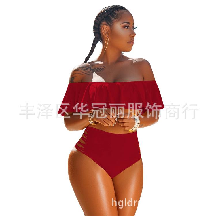 Sexy Off The Shoulder Bikini Swimwear-Wine Red-S-Free Shipping at meselling99