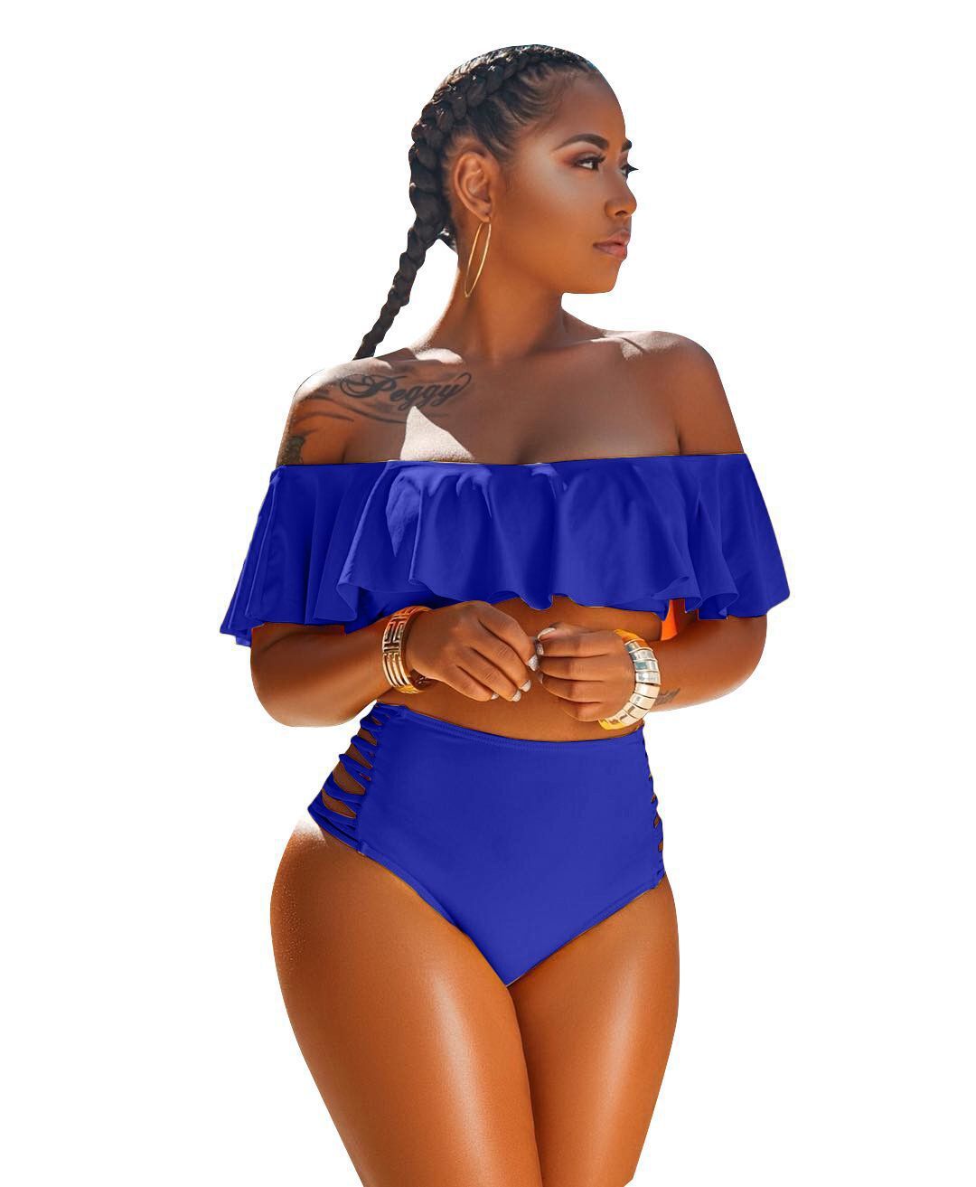 Sexy Off The Shoulder Bikini Swimwear-Blue-S-Free Shipping at meselling99
